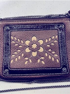 Brighton Brown Floral Cutout Crossbody Bag with Tan Accents